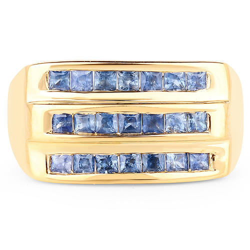 14K Yellow Gold Plated 1.05 Carat Genuine Blue Sapphire .925 Sterling Silver Ring