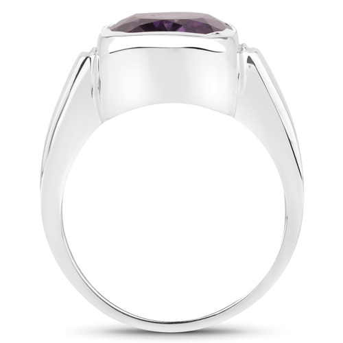 6.53 Carat Genuine Amethyst and White Diamond .925 Sterling Silver Ring