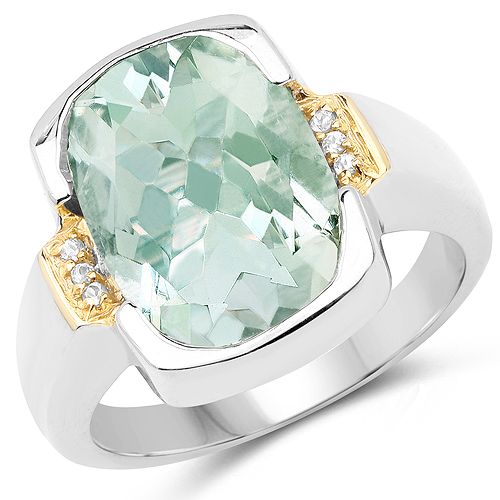 5.33 Carat Genuine Green Amethyst and White Topaz .925 Sterling Silver Ring