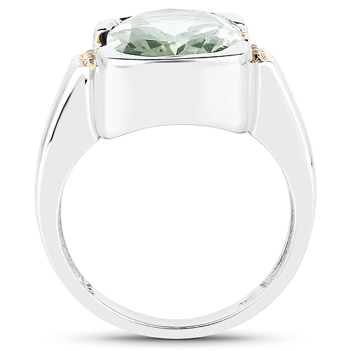 5.33 Carat Genuine Green Amethyst and White Topaz .925 Sterling Silver Ring