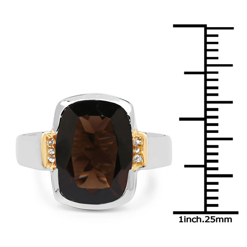 Two Tone Plated 5.51 Carat Genuine Smoky Quartz and White Topaz .925 Sterling Silver Ring