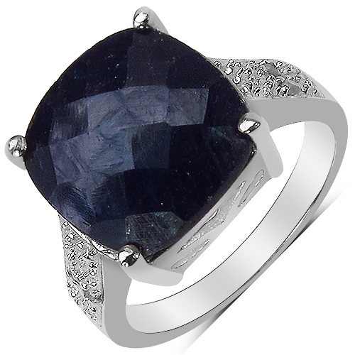Sapphire-7.16 Carat Genuine Dyed Sapphire and 0.04 ct.t.w Genuine Diamond Accents Sterling Silver Ring