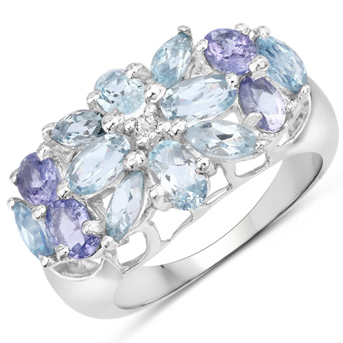 Rings-2.68 Carat Genuine Blue Topaz and Tanzanite .925 Sterling Silver Ring