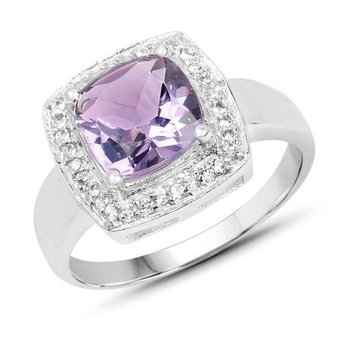 Amethyst-2.21 Carat Genuine Amethyst and White Topaz .925 Sterling Silver Ring