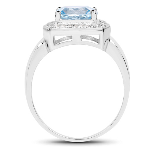 2.46 Carat Genuine Blue Topaz and White Topaz .925 Sterling Silver Ring