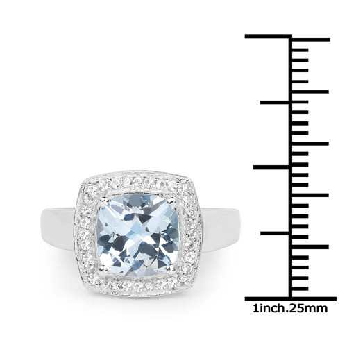 2.46 Carat Genuine Blue Topaz and White Topaz .925 Sterling Silver Ring