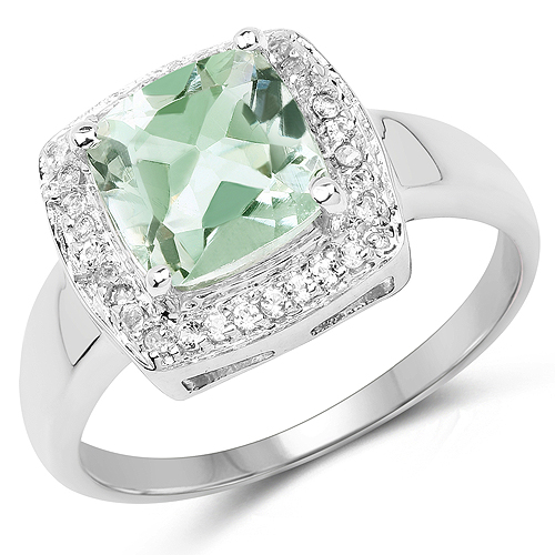 Amethyst-2.31 Carat Genuine Green Amethyst and White Topaz .925 Sterling Silver Ring