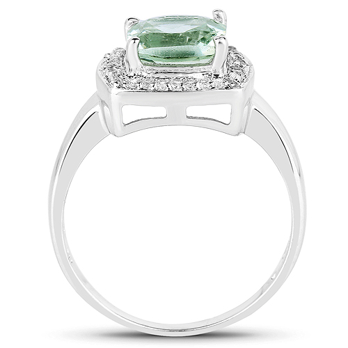 2.31 Carat Genuine Green Amethyst and White Topaz .925 Sterling Silver Ring