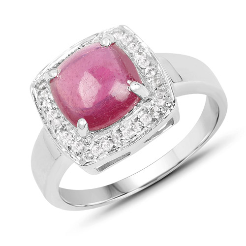 Ruby-3.31 Carat Glass Filled Ruby and White Topaz .925 Sterling Silver Ring