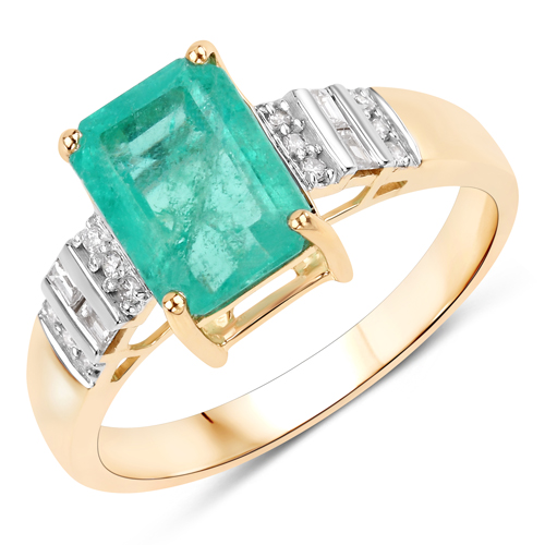 Emerald-2.30 Carat Genuine Colombian Emerald and White Diamond 14K Yellow Gold Ring