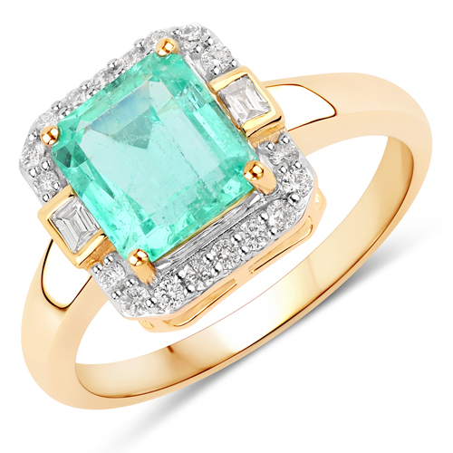 Emerald-1.85 Carat Genuine Colombian Emerald and White Diamond 14K Yellow Gold Ring