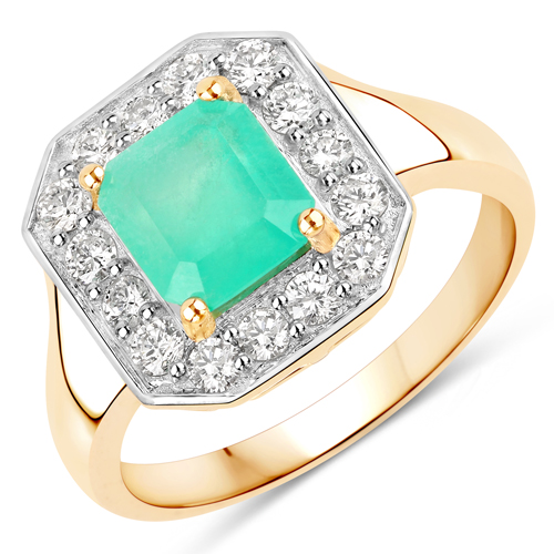 Emerald-2.81 Carat Genuine Columbian Emerald and White Diamond 14K Yellow Gold Ring