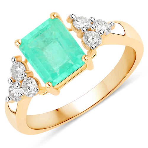 Emerald-2.16 Carat Genuine Columbian Emerald and White Diamond 14K Yellow Gold Ring