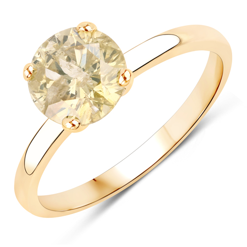 Diamond-1.71 Carat Genuine TLB Diamond 14K Yellow Gold Ring