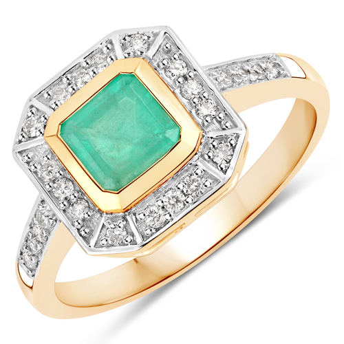 Emerald-1.03 Carat Genuine Columbian Emerald and White Diamond 14K Yellow Gold Ring