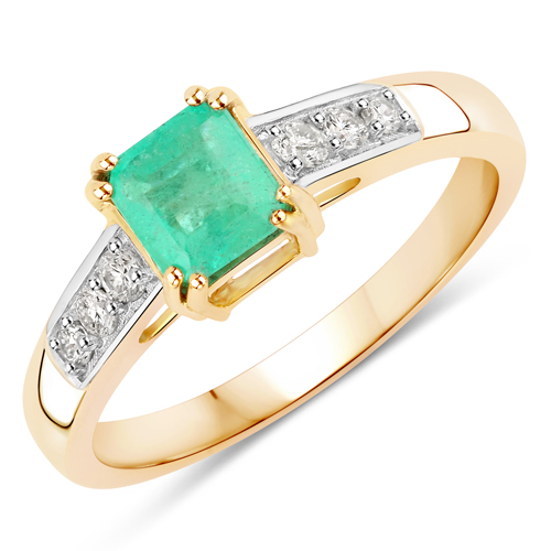Emerald-0.86 Carat Genuine Colombian Emerald and White Diamond 14K Yellow Gold Ring
