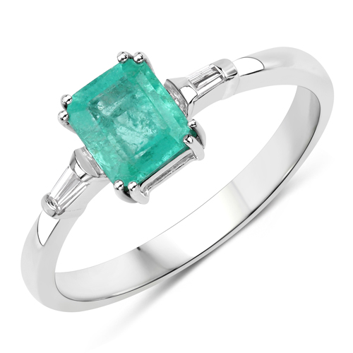 Emerald-0.83 Carat Genuine Colombian Emerald and White Diamond 14K White Gold Ring