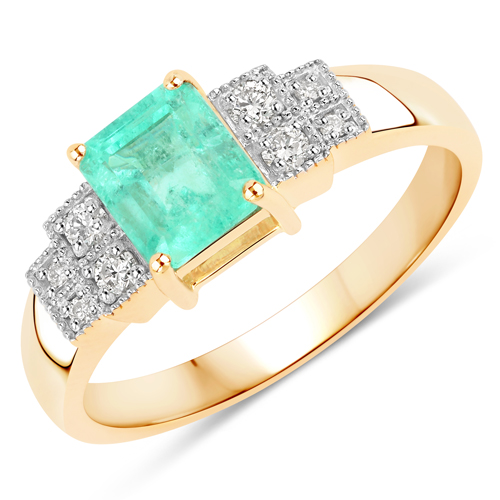 Emerald-1.07 Carat Genuine Colombian Emerald and White Diamond 14K Yellow Gold Ring