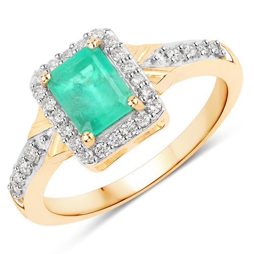 Emerald-1.23 Carat Genuine Columbian Emerald and White Diamond 14K Yellow Gold Ring