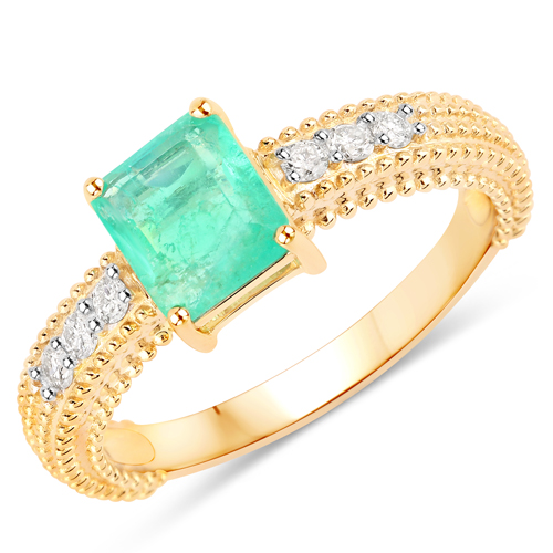 Emerald-1.01 Carat Genuine Columbian Emerald and White Diamond 14K Yellow Gold Ring