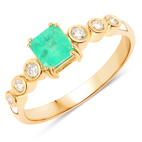 Emerald-1.04 Carat Genuine Columbian Emerald and White Diamond 14K Yellow Gold Ring