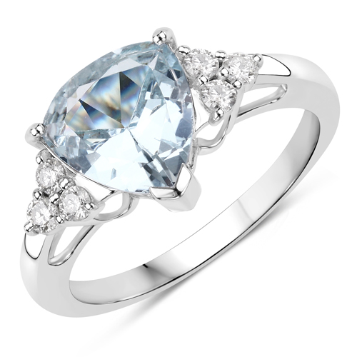 Rings-2.17 Carat Genuine Aquamarine and White Diamond 14K White Gold Ring