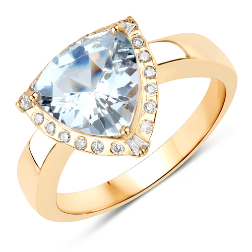 Rings-2.10 Carat Genuine Aquamarine and White Diamond 14K Yellow Gold Ring