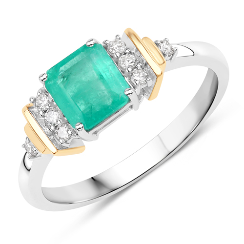 Emerald-0.92 Carat Genuine Columbian Emerald and White Diamond 14K White Gold Ring