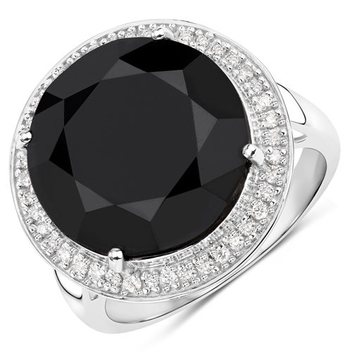 Diamond-11.54 Carat Genuine Black Diamond and White Diamond 14K White Gold Ring