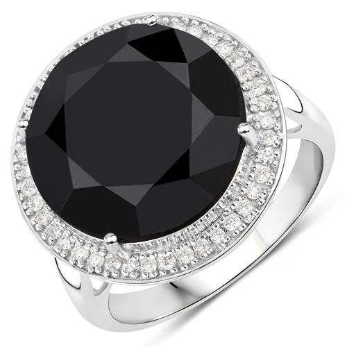 Diamond-11.91 Carat Genuine Black Diamond and White Diamond 14K White Gold Ring