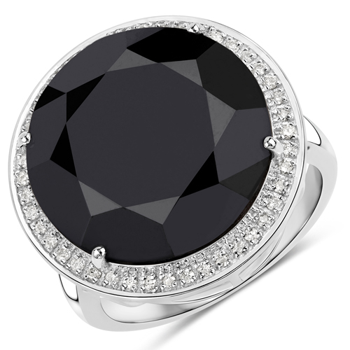 Diamond-14.98 Carat Genuine Black Diamond and White Diamond 14K White Gold Ring