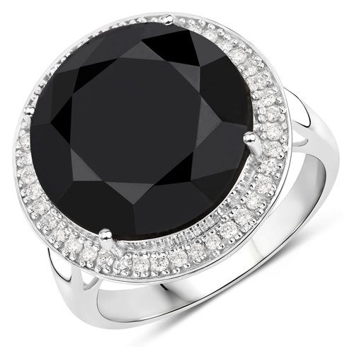 Diamond-11.90 Carat Genuine Black Diamond and White Diamond 14K White Gold Ring