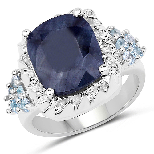 Sapphire-6.13 Carat Dyed Sapphire and Blue Topaz .925 Sterling Silver Ring