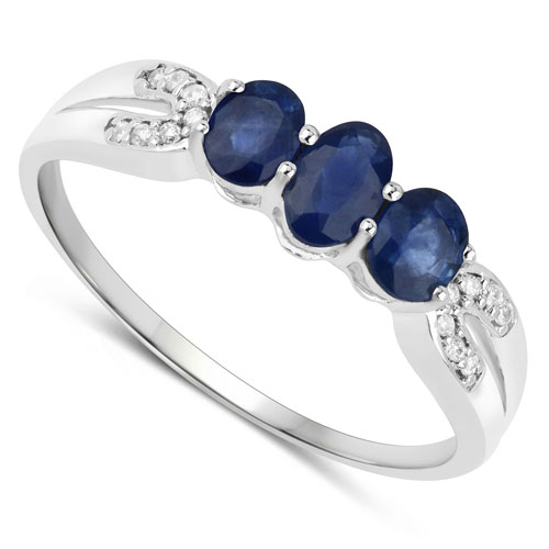 0.73 Carat Genuine Blue Sapphire and White Diamond 14K White Gold Ring