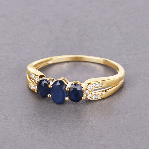 0.73 Carat Genuine Blue Sapphire and White Diamond 14K Yellow Gold Ring