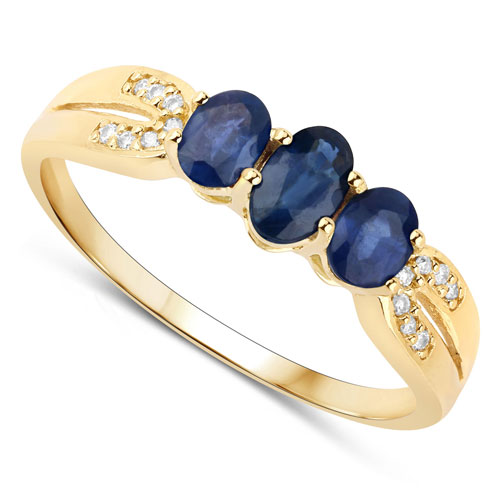 0.73 Carat Genuine Blue Sapphire and White Diamond 14K Yellow Gold Ring