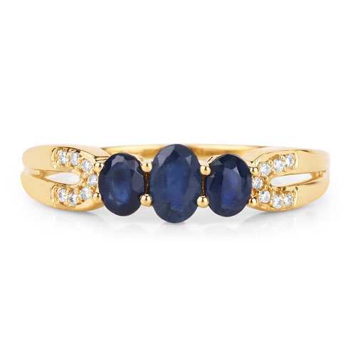 0.73 Carat Genuine Blue Sapphire and White Diamond 14K Yellow Gold Ring
