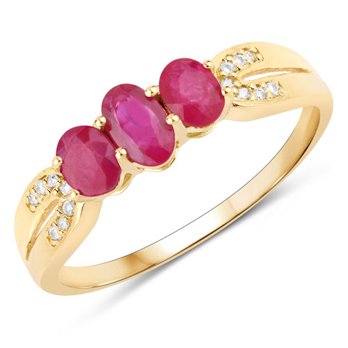 Ruby-0.75 Carat Genuine Mozambique Ruby and White Diamond 14K Yellow Gold Ring