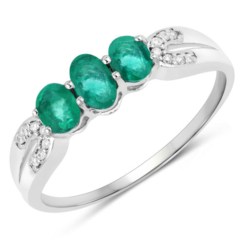 Emerald-0.53 Carat Genuine Zambian Emerald and White Diamond 14K White Gold Ring