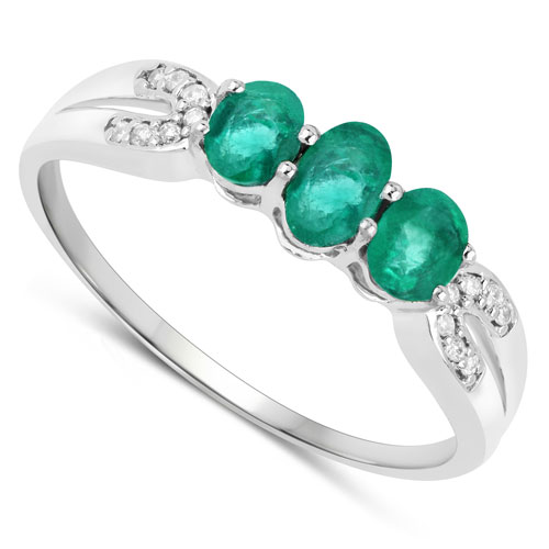 0.53 Carat Genuine Zambian Emerald and White Diamond 14K White Gold Ring