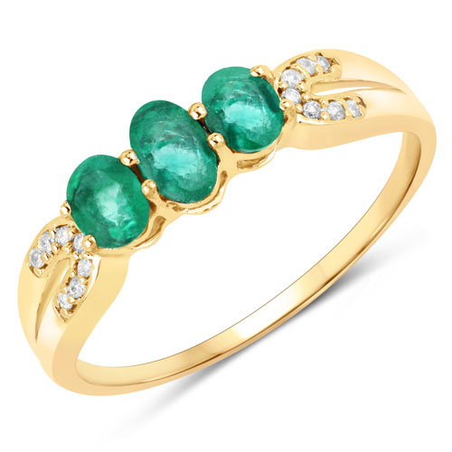 Emerald-0.53 Carat Genuine Zambian Emerald and White Diamond 14K Yellow Gold Ring