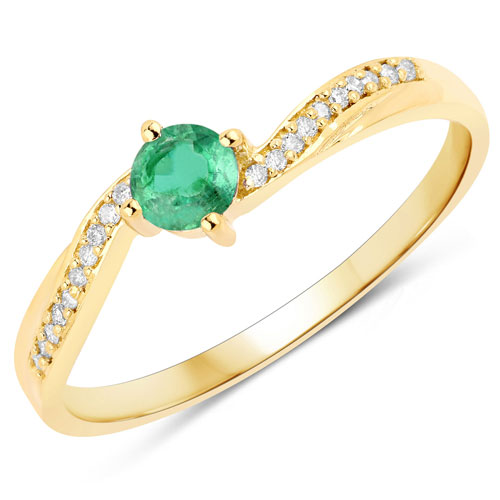 Emerald-0.29 Carat Genuine Zambian Emerald and White Diamond 14K Yellow Gold Ring