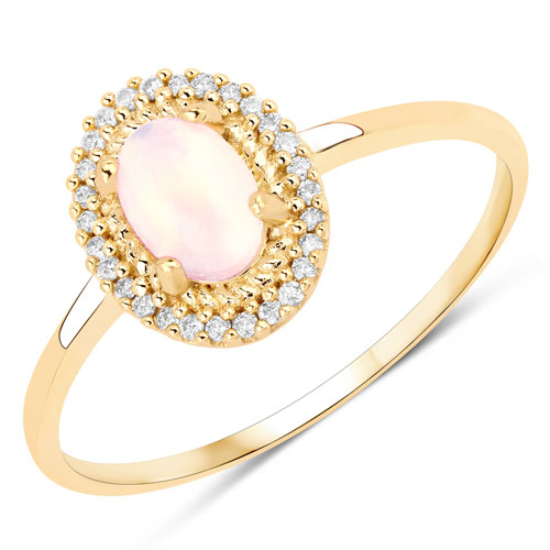 Opal-0.35 Carat Genuine Ethiopian Opal and White Diamond 14K Yellow Gold Ring