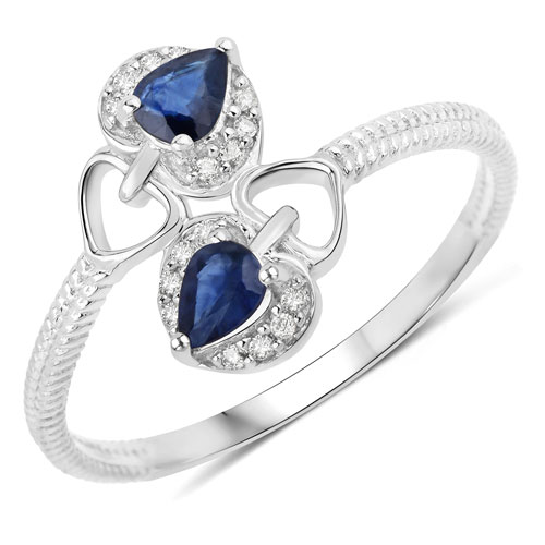 Sapphire-0.34 Carat Genuine Blue Sapphire and White Diamond 14K White Gold Ring