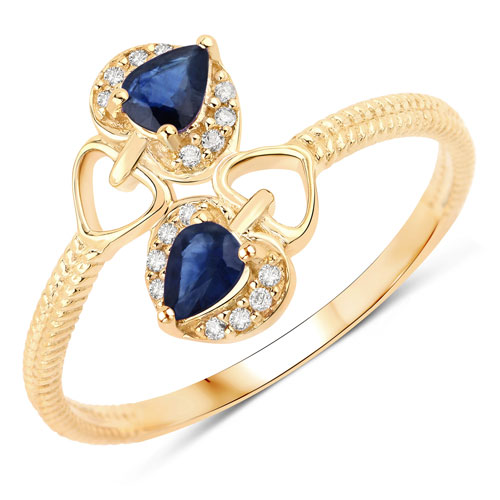 Sapphire-0.34 Carat Genuine Blue Sapphire and White Diamond 14K Yellow Gold Ring