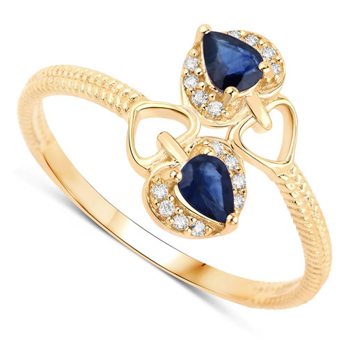 0.34 Carat Genuine Blue Sapphire and White Diamond 14K Yellow Gold Ring