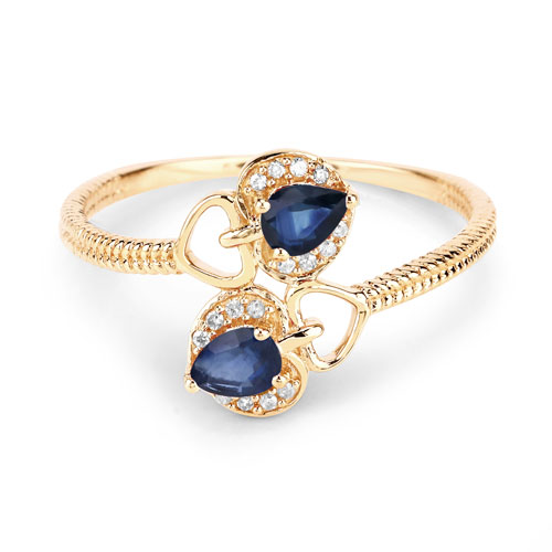 0.34 Carat Genuine Blue Sapphire and White Diamond 14K Yellow Gold Ring