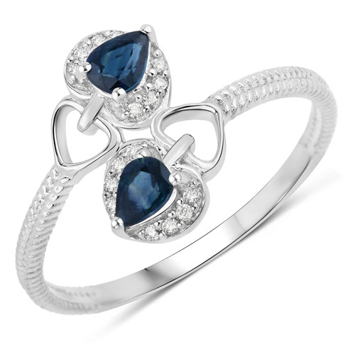 Sapphire-0.34 Carat Genuine Blue Sapphire and White Diamond 14K White Gold Ring