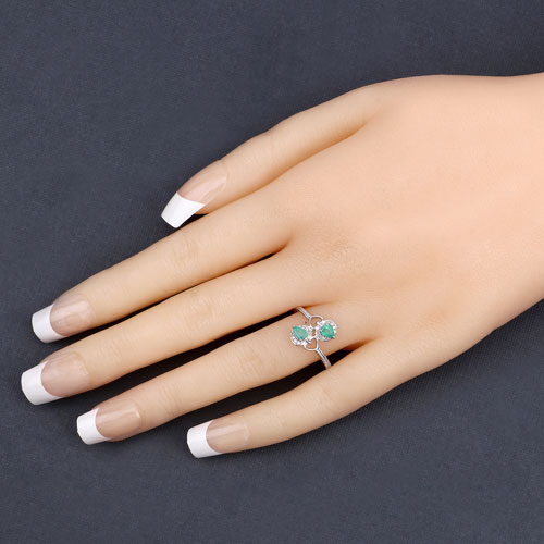 0.32 Carat Genuine Zambian Emerald and White Diamond 14K White Gold Ring