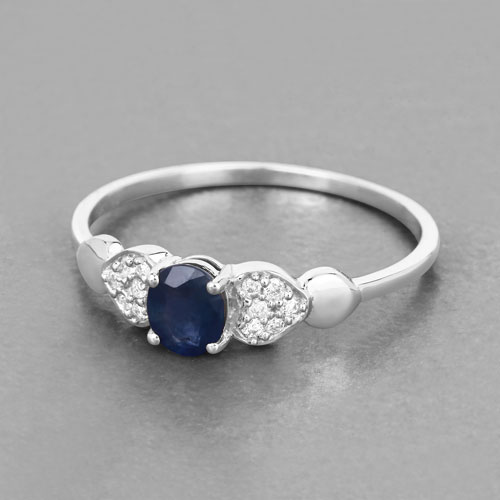 0.44 Carat Genuine Blue Sapphire and White Diamond 14K White Gold Ring
